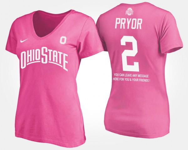 Ohio State Buckeyes Terrelle Pryor Women's #2 Pink With Message College Football T-Shirt 2404HAAV7